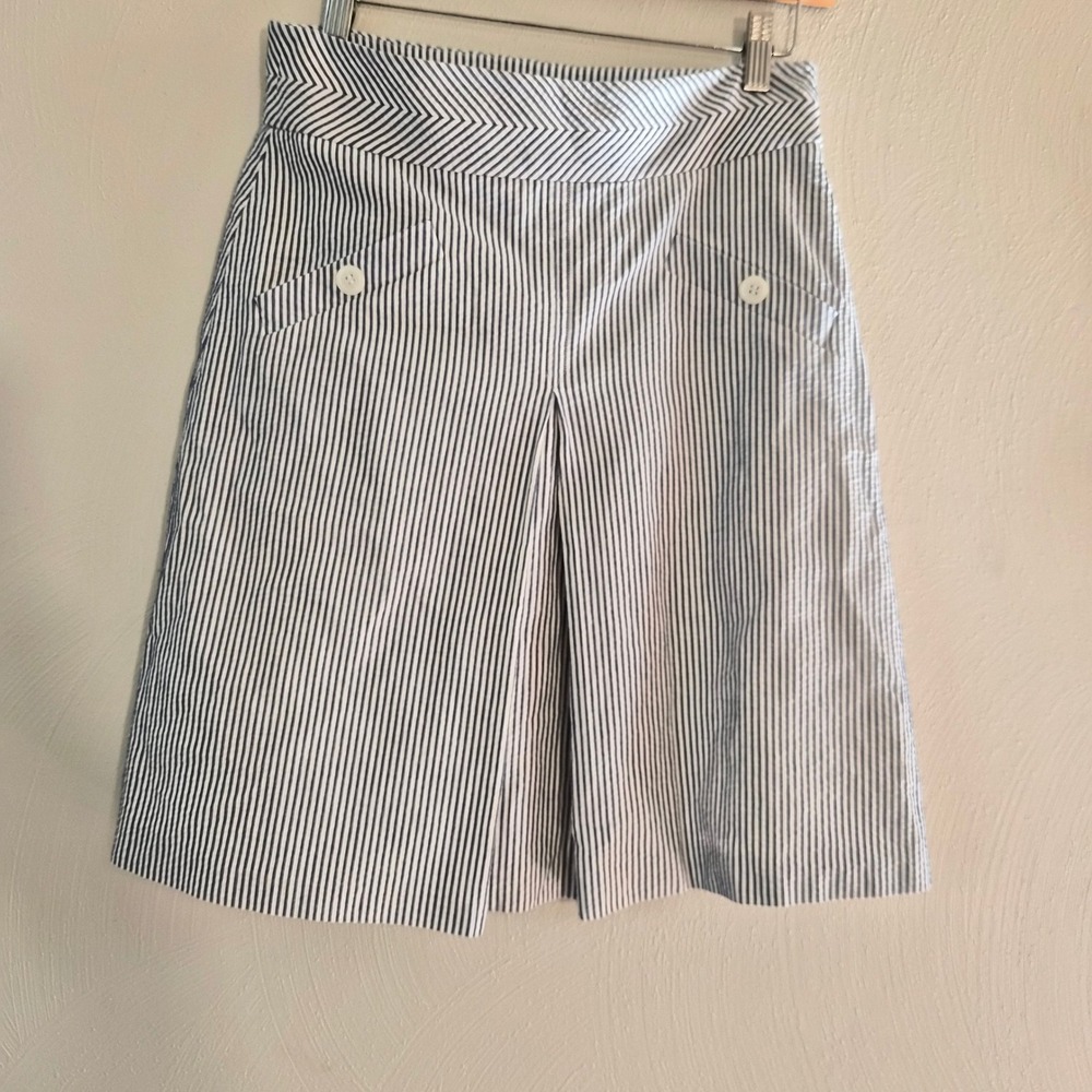 Hobbs London Blue White Striped Seersucker A-Line Skirt Cotton Size 6 Pleated